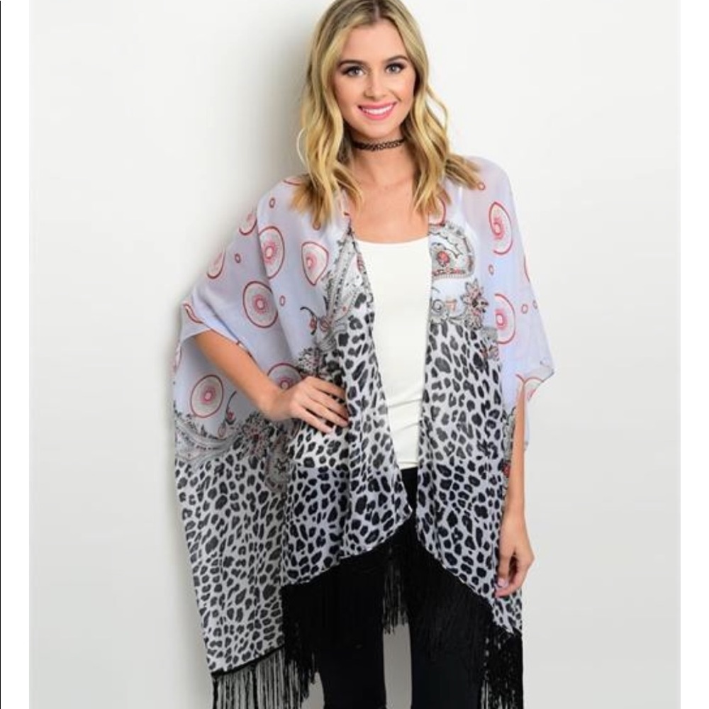NWT blue animal print tassel kimono cover up
